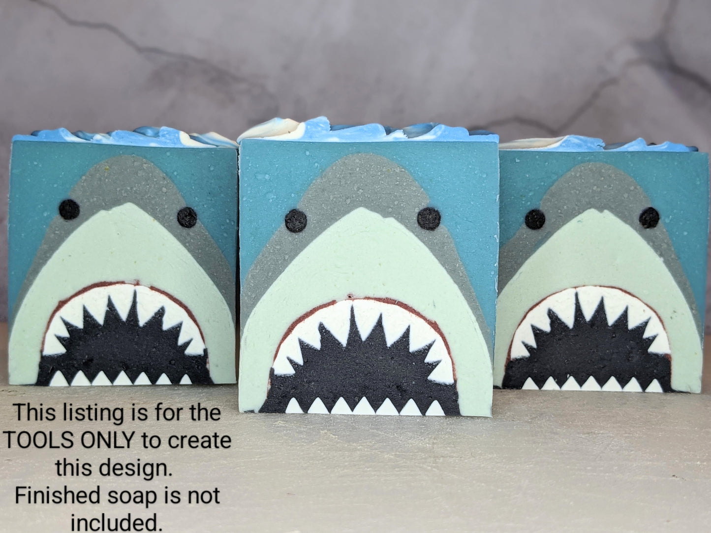 Soapmaking Tools: "Bruce" the Great White Shark Scraper & Extruder Disc set - 70mm wide